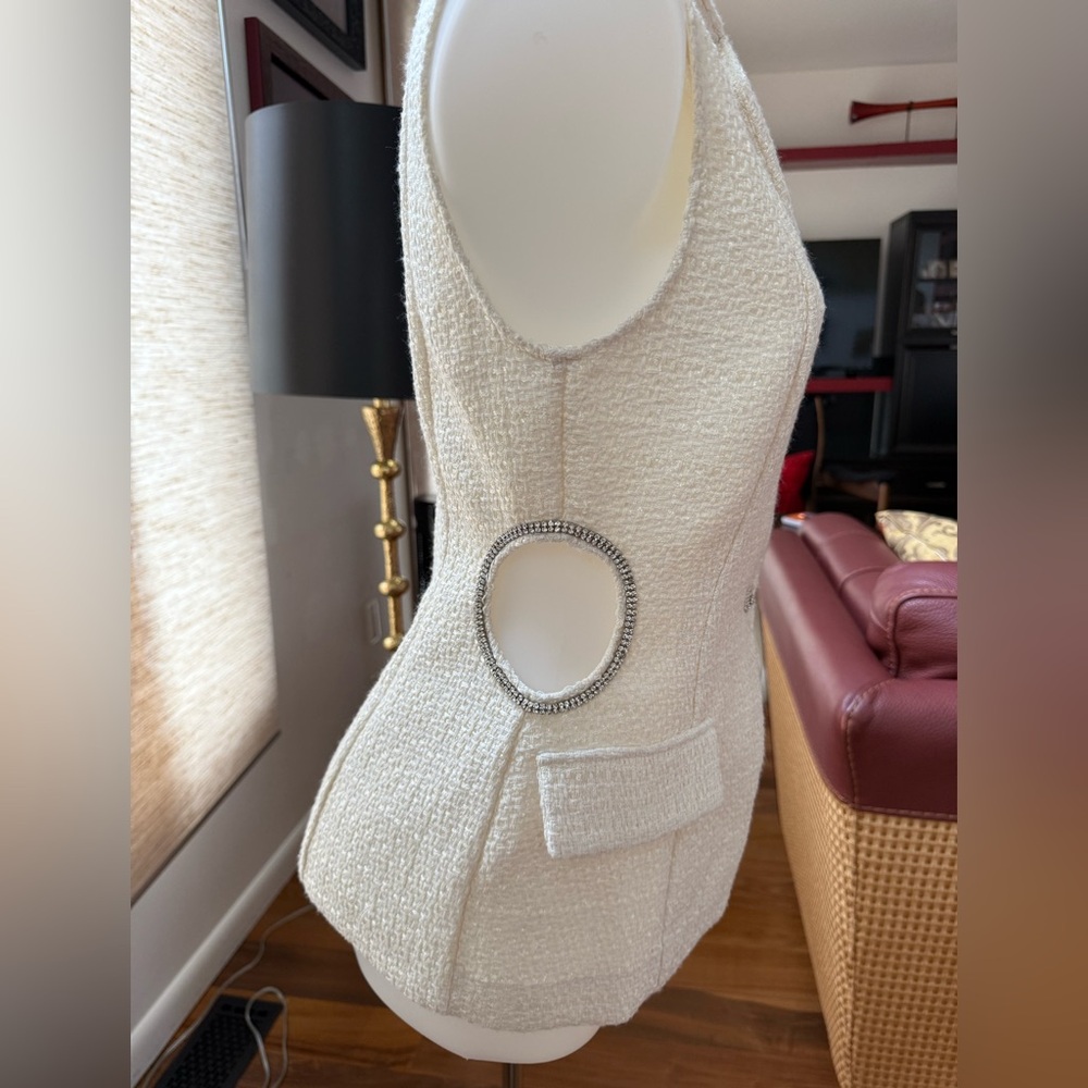 Zara Textured Cream Vest with Buttons - Picture 2 of 6